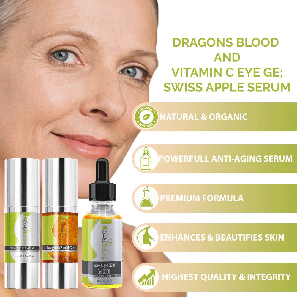 Swiss Botany Beauty Premium Eye Kit / 3 Dragons Blood 3 in 1 Eye Wrinkle Treatment - Natural Filler Alternative, Instantly Tighten & Sculpture Facial contours - eye wrinkle serum - vitamin c complex