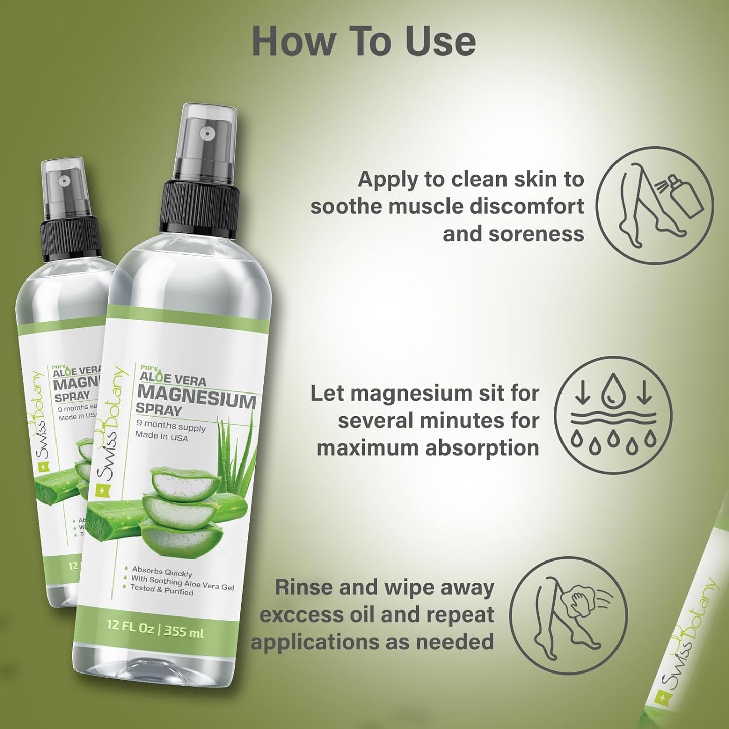 Swiss Botany Health & Personal Care Topical Magnesium Spray with Aloe Vera for Stress Relief & Anxiety - USP Grade Pure Magnesium Oil Spray - Aloe Vera Magnesium Spray for Sleep - 12 Fl Oz